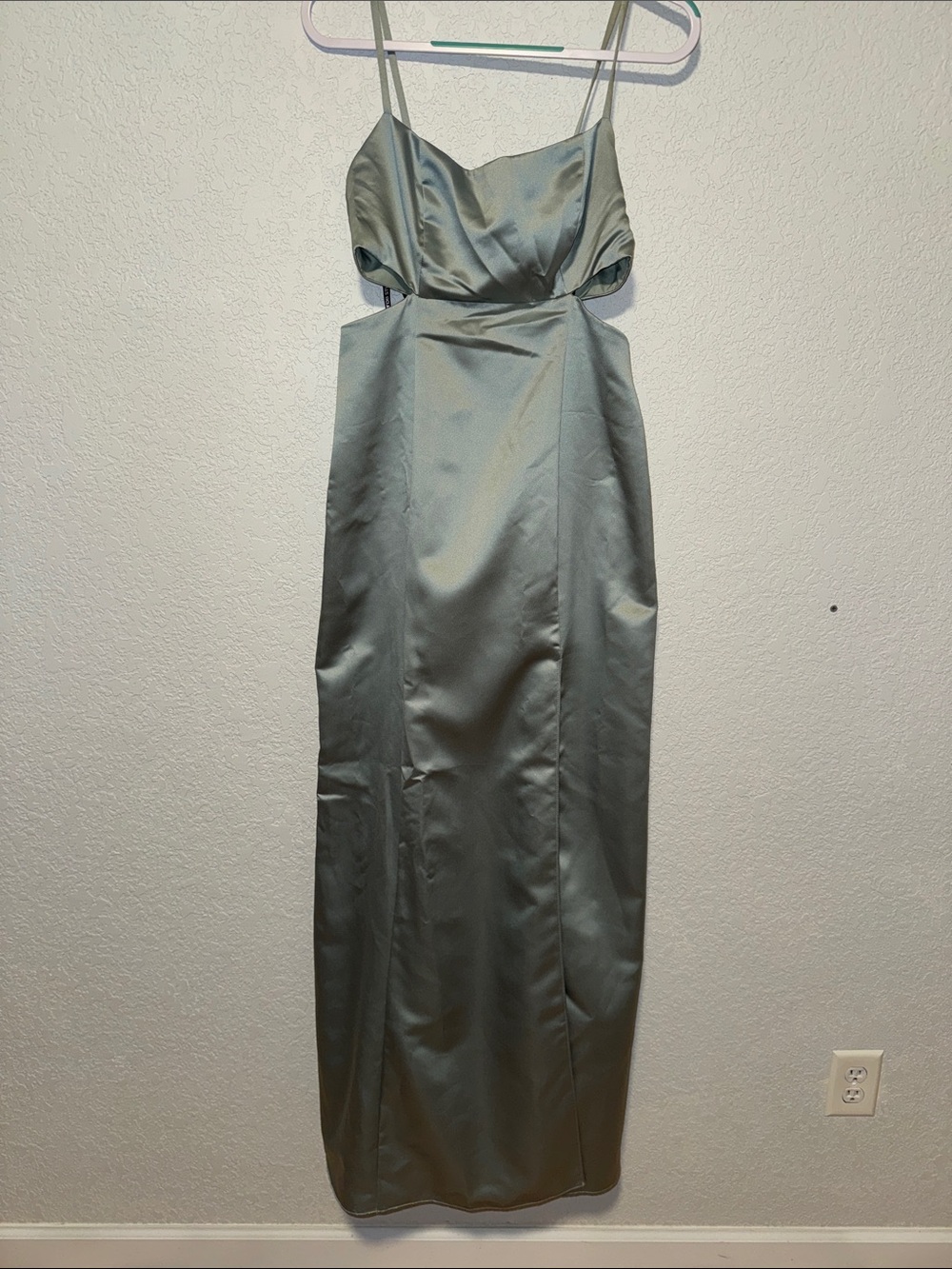 David's Bridal Satin Slip Dress in Sage
